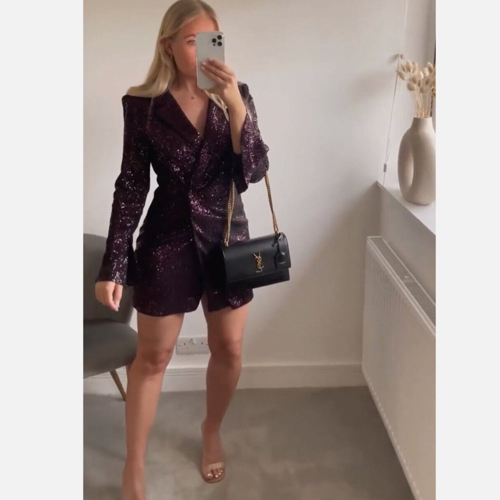Zara Purple Sequin Blazer Mini Dress Sz S NWT - Picture 8 of 16
